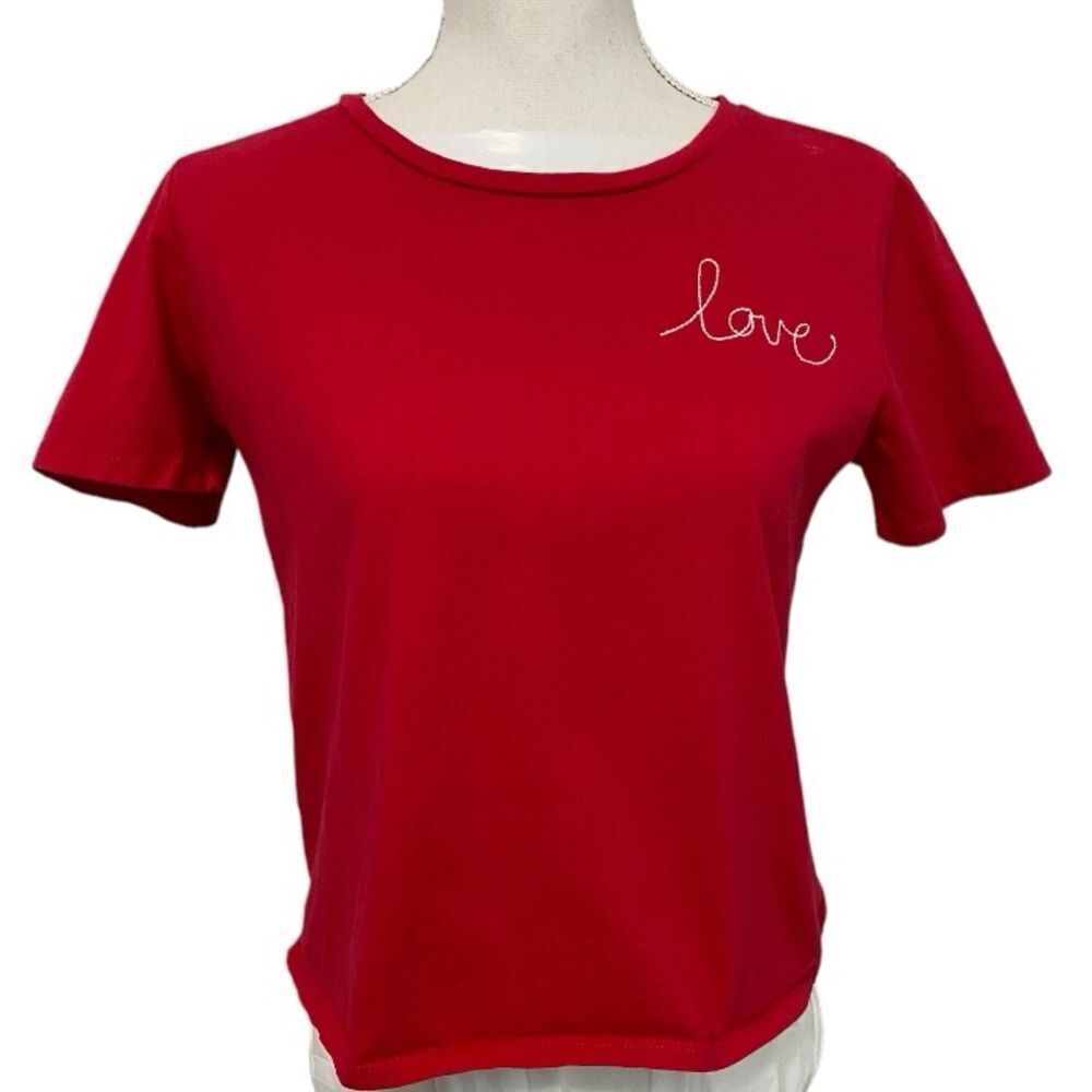 ELLA MOSS - SIZE MEDIUM - RED CROP TEE WITH “LOVE “ EMBROIDERED ON FRONT